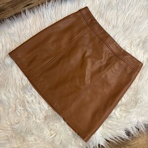 Gianni Bini Women’s Genuine Leather Mini Skirt Tan Brown Lined XS Zip Back